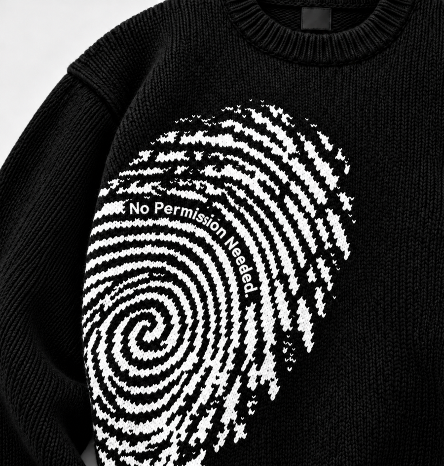 Pull Empreinte noir — détail de la maille et du motif